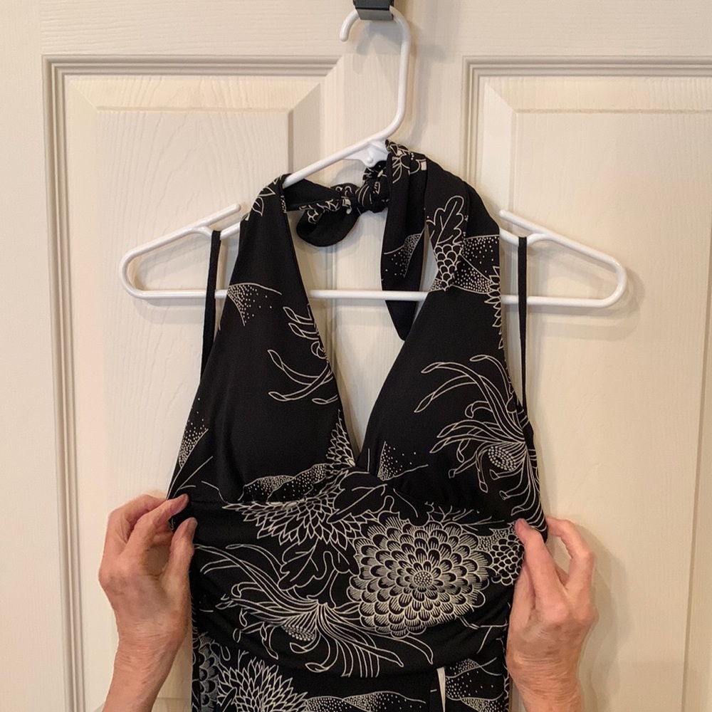 Black and white backless dress.